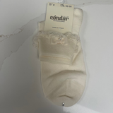 Ceremony Ankle Sock Lace Frill with Bow & Pearl Detail - White, Ivory & Antique Cream