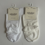 Ceremony Ankle Sock with Embossed Bow Detail - White & Ivory