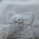 Ceremony Ankle Sock Lace Frill with Bow & Pearl Detail - White, Ivory & Antique Cream