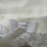 Ceremony Ankle Sock Lace Frill with Bow & Pearl Detail - White, Ivory & Antique Cream