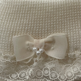 Ceremony Ankle Sock Lace Frill with Bow & Pearl Detail - White, Ivory & Antique Cream