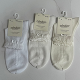 Ceremony Ankle Socks Side Openwork Bow Detail - White, Ivory & Antique Cream