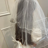Diamanté & Thread Trim Veil - Off-White & White