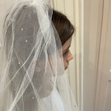 Diamanté & Thread Trim Veil - Off-White & White
