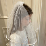 Diamanté & Satin Trim Veil - White