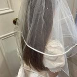 Diamanté & Satin Trim Veil - White