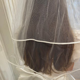 Diamanté & Satin Trim Veil - White