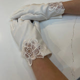 Communion Satin Lace Flower Detail Gloves - White & Off-White/Cream