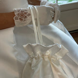Communion Satin Lace Flower Detail Gloves - White & Off-White/Cream