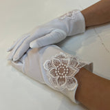 Communion Satin Lace Flower Detail Gloves - White & Off-White/Cream