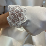 Communion Satin Lace Flower Detail Gloves - White & Off-White/Cream