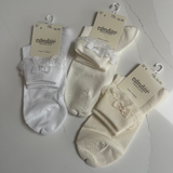 Ceremony Ankle Sock Lace Frill with Bow & Pearl Detail - White, Ivory & Antique Cream