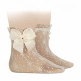 Christening Ceremony Silk Lace Socks with Bow - Ivory/Cream