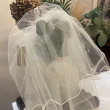 Plain Double Tier Thread Edge Detail Veil - Off-White