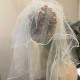 Plain Double Tier Thread Edge Detail Veil - Off-White