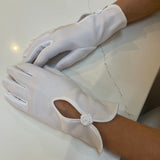 Communion Satin Rose Detail Gloves - White & Ivory/Cream
