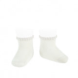 Short Christening Socks with Patterned Cuff - Ivory/Cream