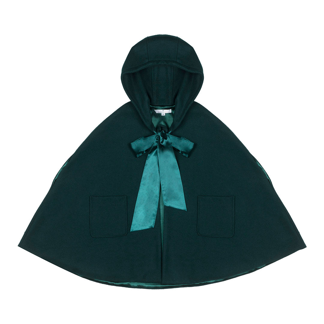 Dark green velvet high quality cape, black satin-lined forest dress cape