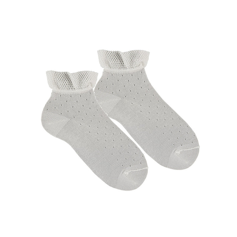 Ceremony Ankle Sock with Dot Openwork Detail - White, Ivory & Antique Cream